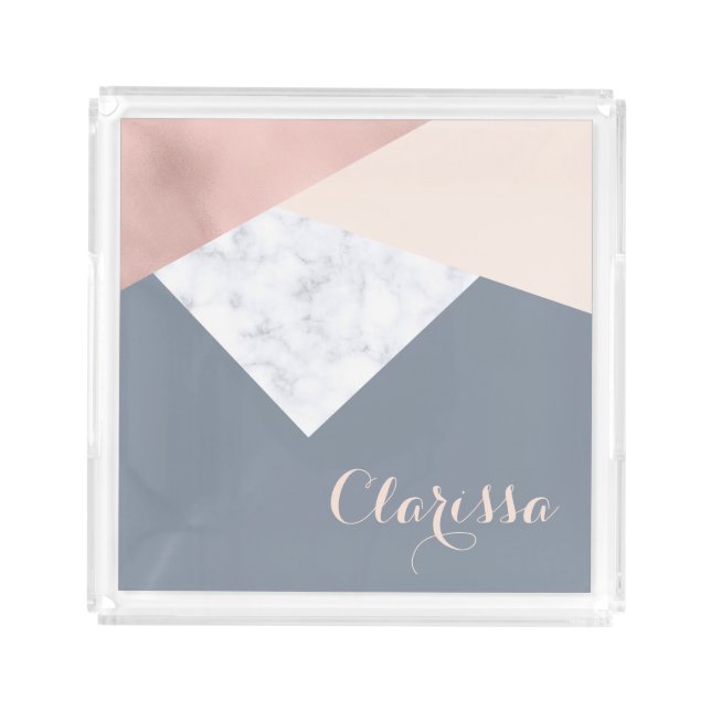 elegant marble rose gold grey beige geometric acrylic tray (Front)