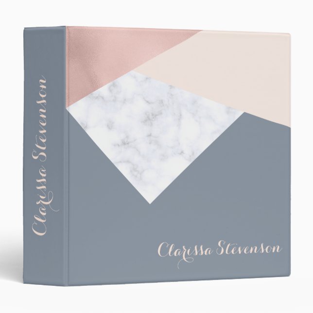 elegant marble rose gold grey beige geometric binder (Front/Spine)