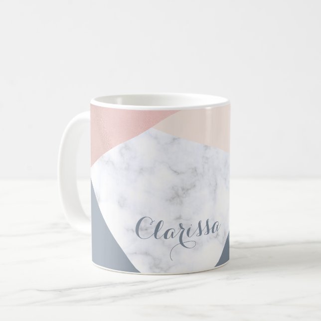 elegant marble rose gold grey beige geometric coffee mug (Front Left)