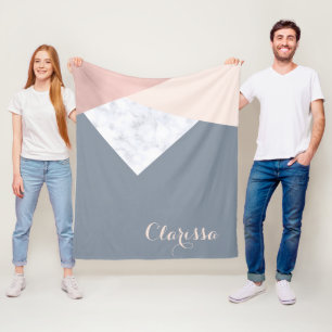 elegant marble rose gold grey beige geometric fleece blanket