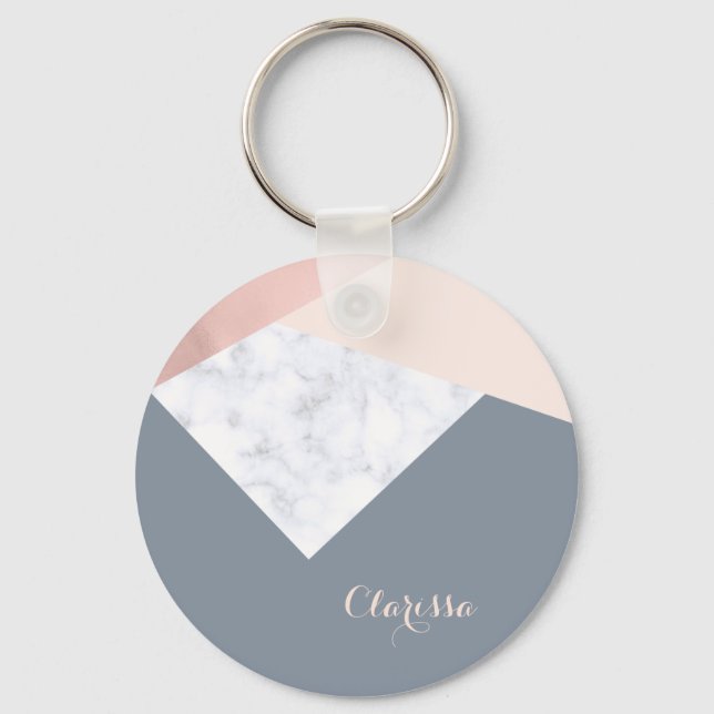 elegant marble rose gold grey beige geometric keychain (Front)