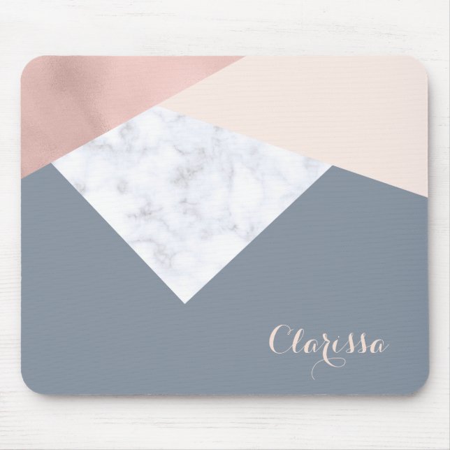 elegant marble rose gold grey beige geometric mouse pad (Front)