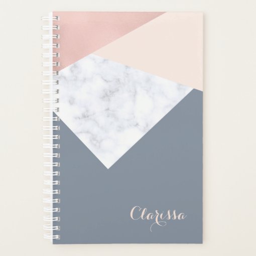 Elegant Marble Rose Gold Grey Beige Geometric Planner | Zazzle