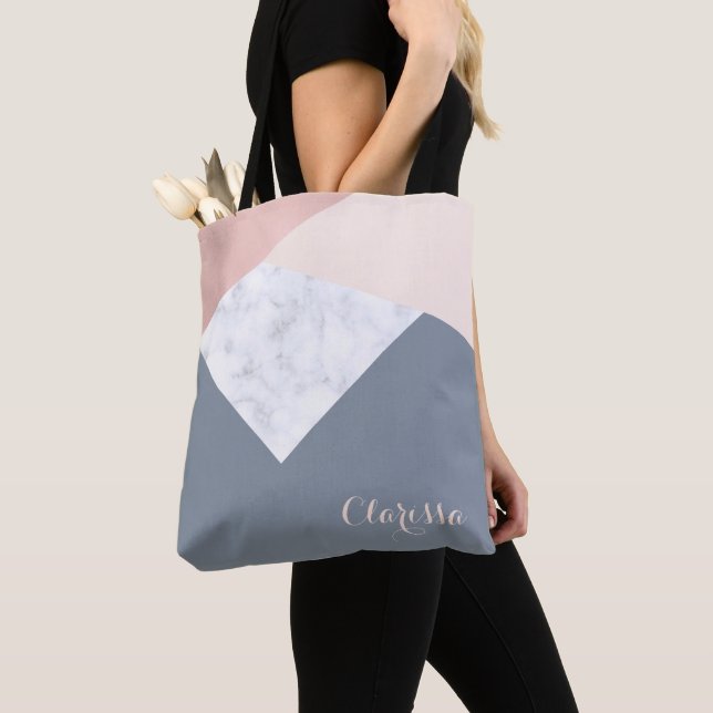 elegant marble rose gold grey beige geometric tote bag (Close Up)
