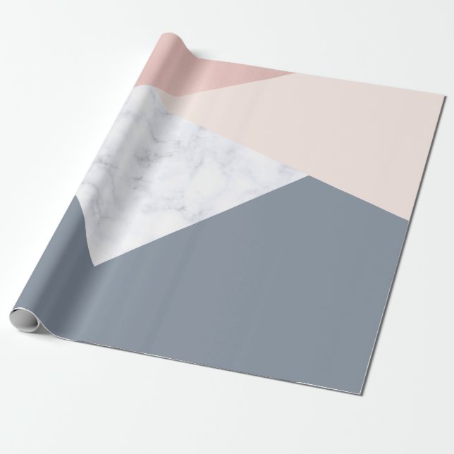 elegant marble rose gold grey beige geometric wrapping paper (Unrolled)