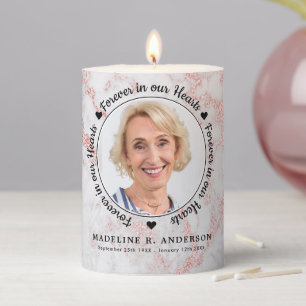 Elegant Marble Rose Gold Keepsake Memorial Photo Pillar Candle