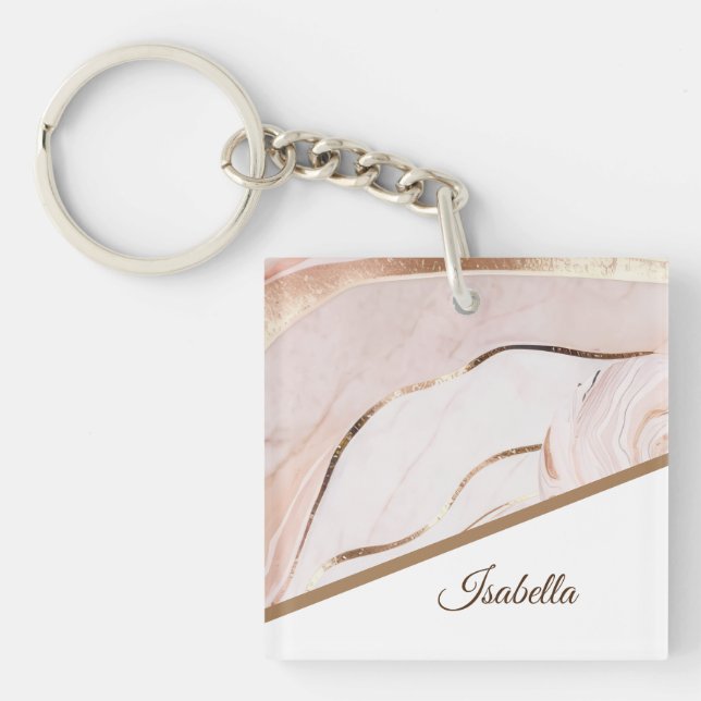 Elegant Marble Rose Gold Keychain (Front)