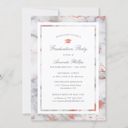 Elegant Marble Rose Gold Photo Graduation Party Invitation