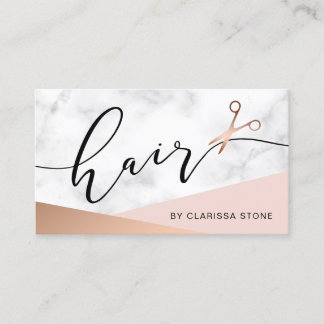 Elegant marble & rose gold scissors hairstylist b business card