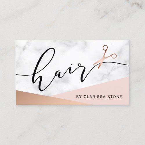 Elegant marble  rose gold scissors hairstylist  b business card