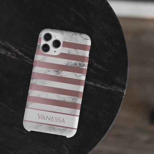 Elegant Marble Rose Gold Stripes with Name iPhone 11 Pro Case