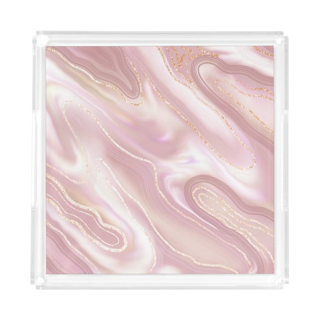 Elegant marble: rose gold texture acrylic tray (Front)