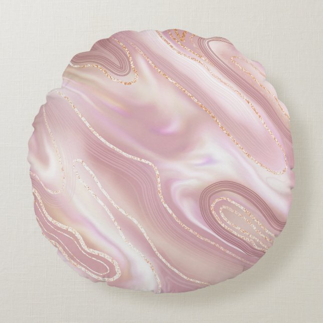 Elegant marble: rose gold texture round pillow (Front)