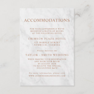 Elegant Marble Rose Gold Wedding Accommodations Enclosure Card