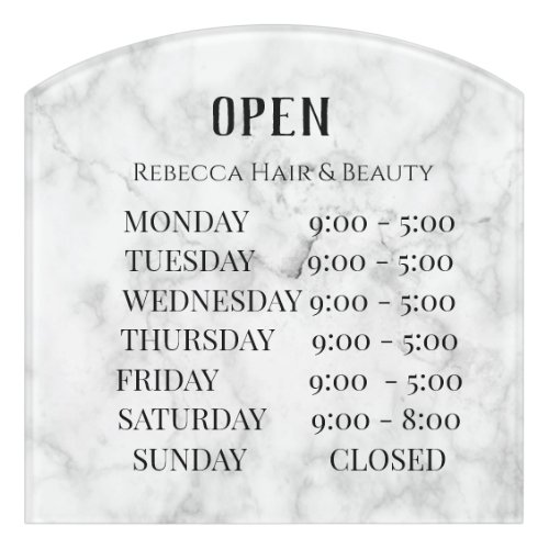 Elegant Marble Salon Retail Open Sign Store Hours