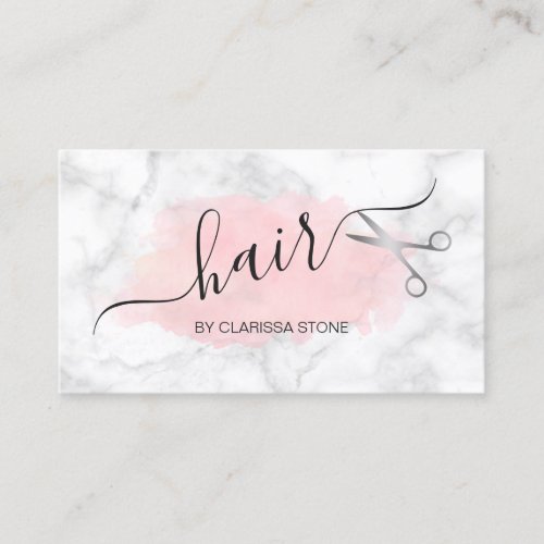 Elegant marble  silver scissors hairstylist business card