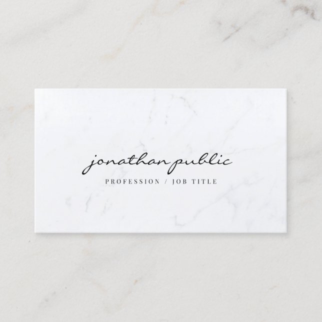 Elegant Marble Simple Template Script Profile Business Card (Front)
