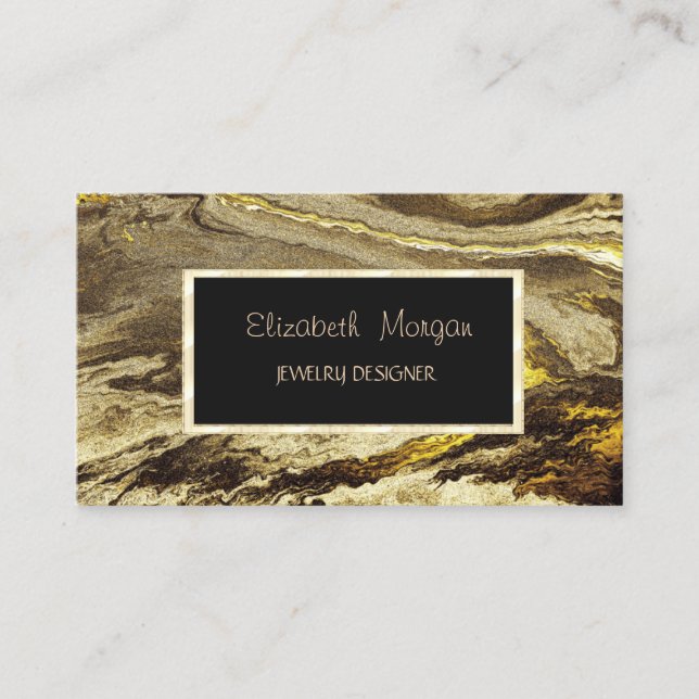Elegant Marble Stone Gold Frame Jewelry Designer Business Card (Front)