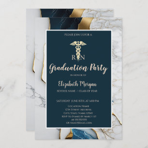 Elegant Marble Stone Gold Nurse Graduation Party Invitation