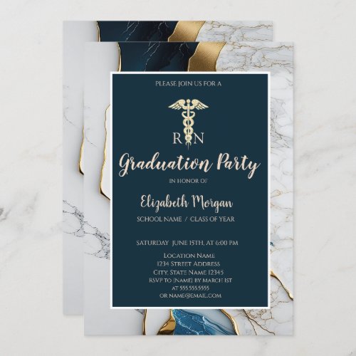 Elegant Marble Stone Gold Nurse Graduation Party Invitation
