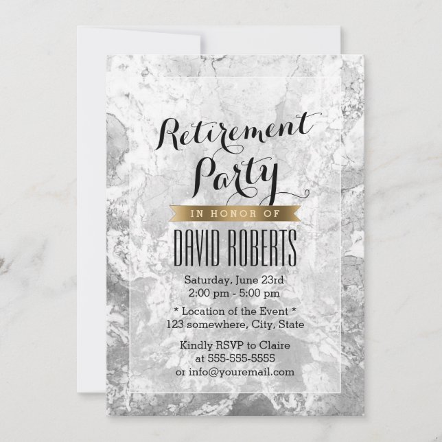 Elegant Marble Stone Texture Retirement Party Invitation (Front)