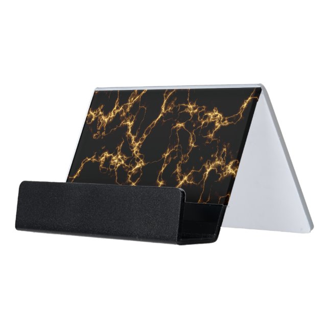Elegant Marble style3 - Black Gold Desk Business Card Holder (Angled Front)