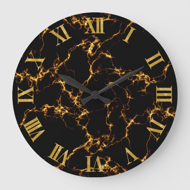 Elegant Marble style3 - Black Gold Large Clock (Front)