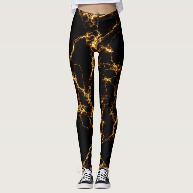 Elegant Marble style3 - Black Gold Leggings (Front)