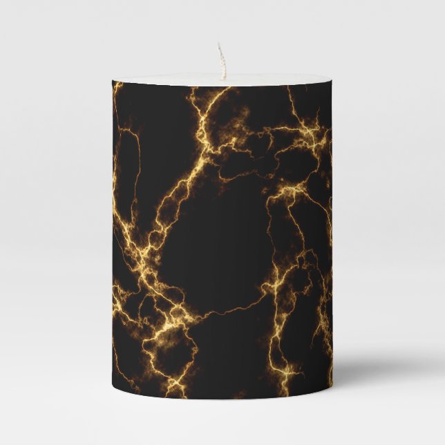 Elegant Marble style3 - Black Gold Pillar Candle (Front)