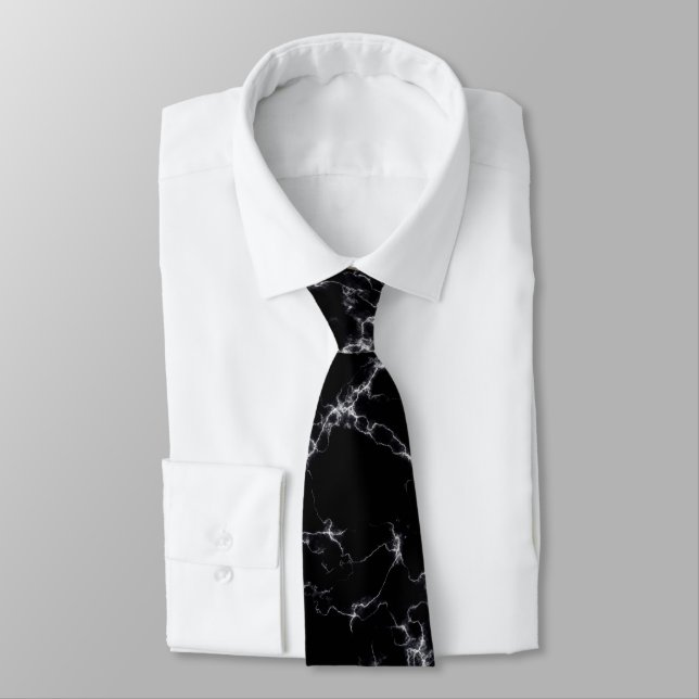 Elegant Marble style4 - Black and White Neck Tie (Tied)