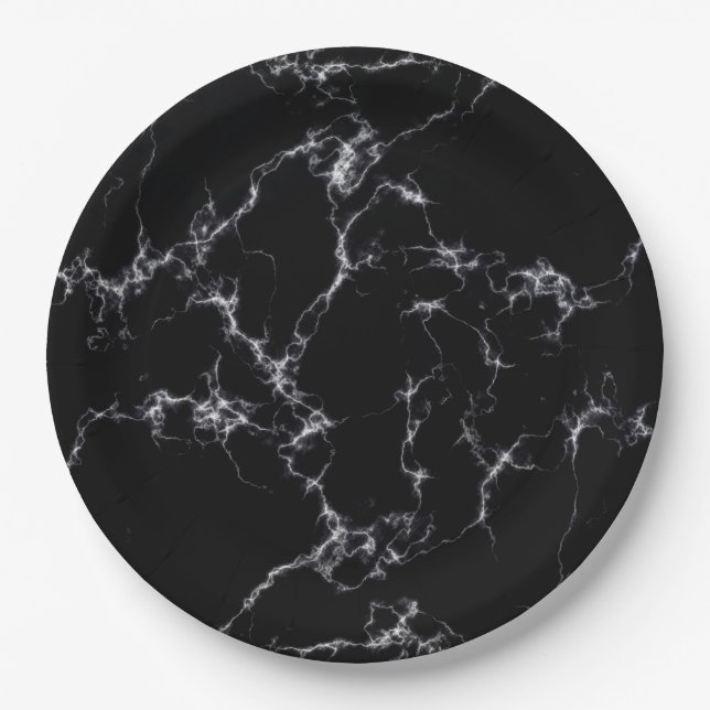 Elegant Marble style4 - Black and White Paper Plates (Front)