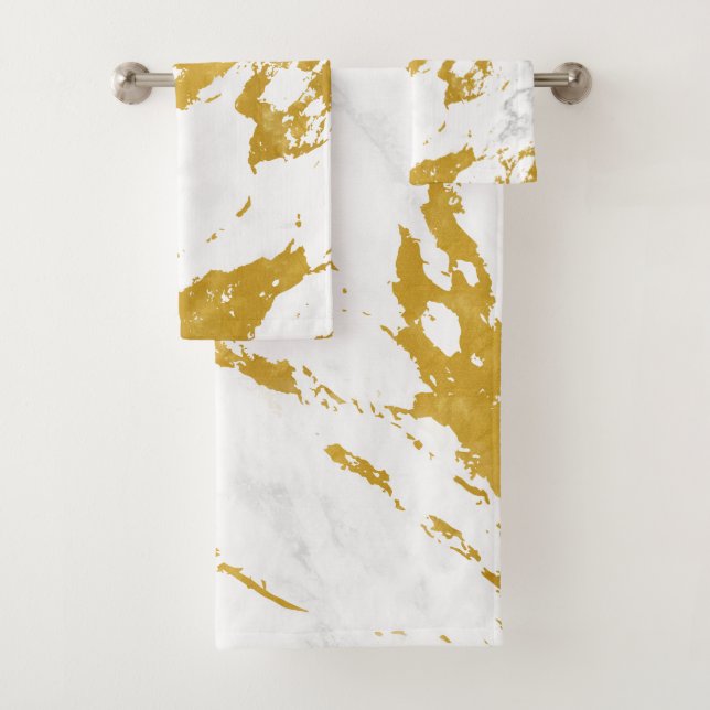 Elegant Marble style6 - Gold and White Bath Towel Set (Insitu)