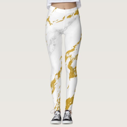 Elegant Marble style6 _ Gold and White Leggings