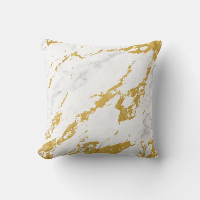 Elegant Marble style6 - Gold and White Outdoor Pillow (Front)