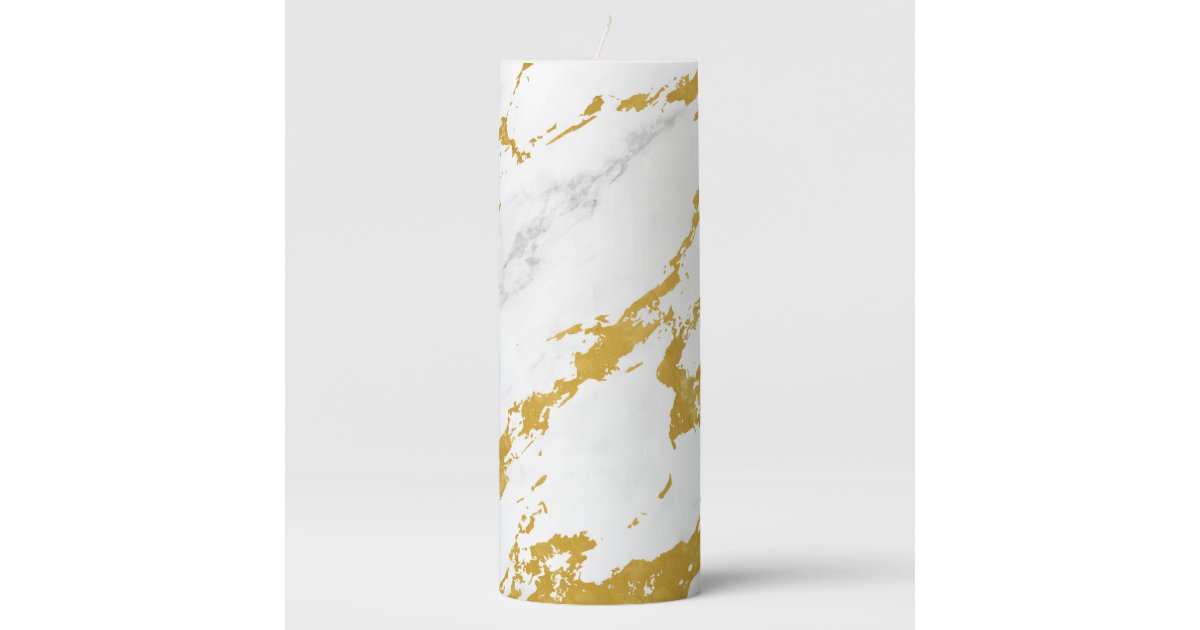 Elegant Marble style6 Gold and White Pillar Candle Zazzle