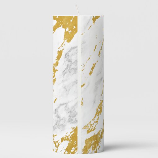 Elegant Marble style6 Gold and White Pillar Candle Zazzle