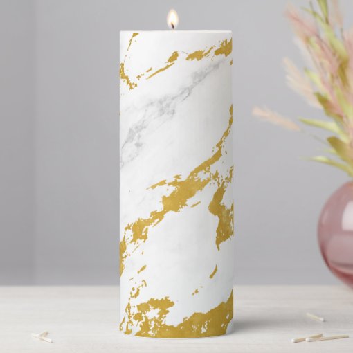 Elegant Marble style6 Gold and White Pillar Candle Zazzle