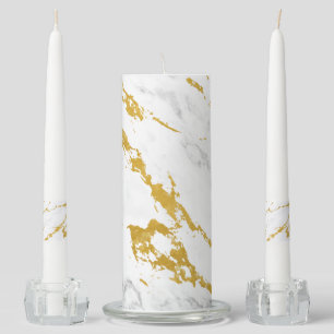 Elegant Marble style6 - Gold and White Unity Candle Set