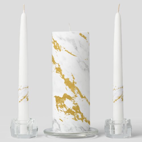 Elegant Marble style6 _ Gold and White Unity Candle Set