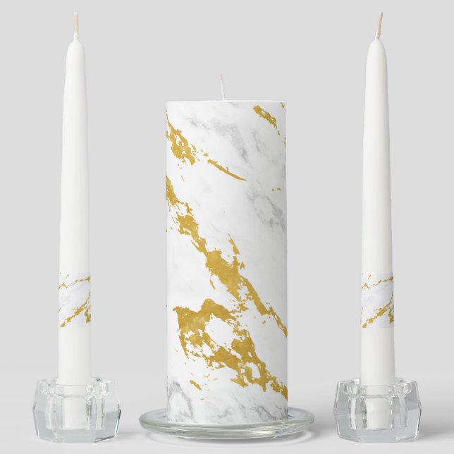 Elegant Marble style6 - Gold and White Unity Candle Set (Front)