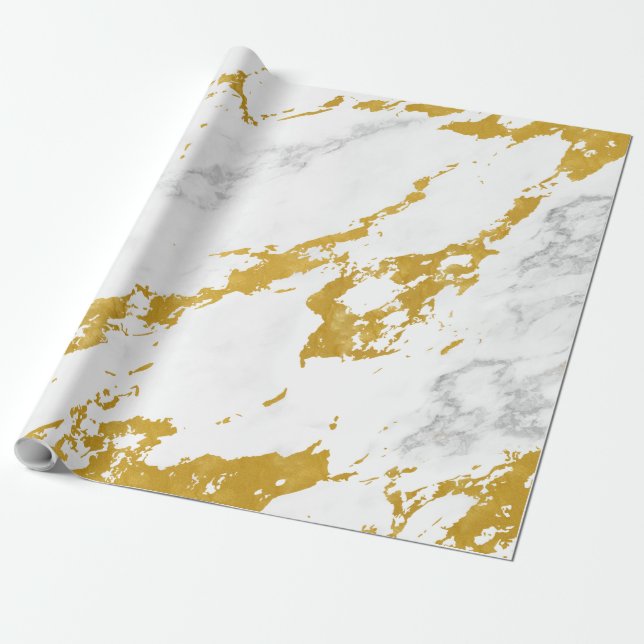 Elegant Marble style6 - Gold and White Wrapping Paper (Unrolled)