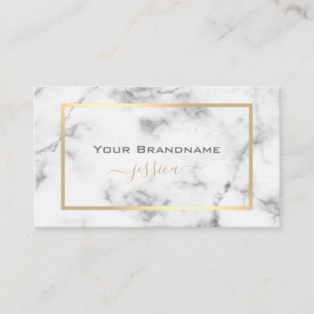 Elegant Marble Style Pretty Gold Frame Modern Business Card (Front)