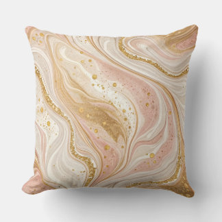 Elegant Marble Swirl, Luxury Gold Pink White Throw Pillow