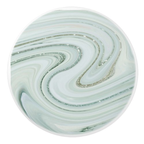 Elegant Marble Swirl Silver Glitter Sparkle Glam Ceramic Knob