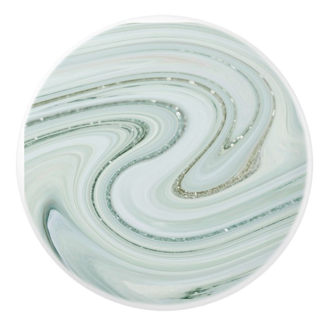 Elegant Marble Swirl Silver Glitter Sparkle Glam Ceramic Knob (Front)