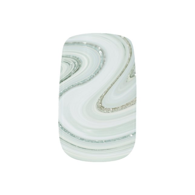 Elegant Marble Swirl Silver Glitter Sparkle Glam Minx Nail Art (Left Thumb)