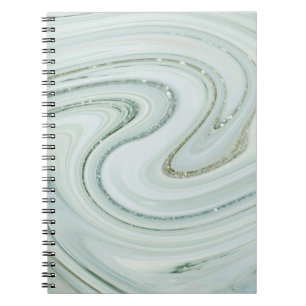 Elegant Marble Swirl Silver Glitter Sparkle Glam Notebook