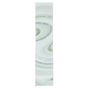 Elegant Marble Swirl Silver Glitter Sparkle Glam Short Table Runner