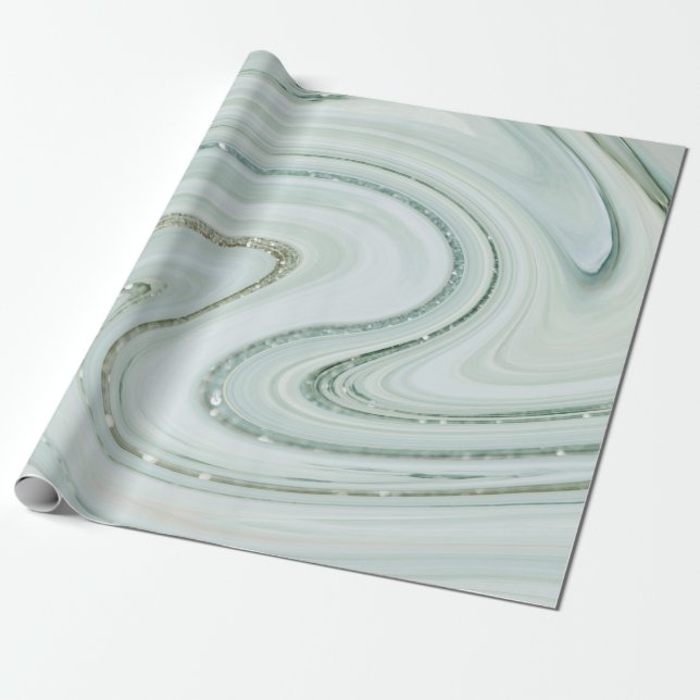 Elegant Marble Swirl Silver Glitter Sparkle Glam Wrapping Paper (Unrolled)