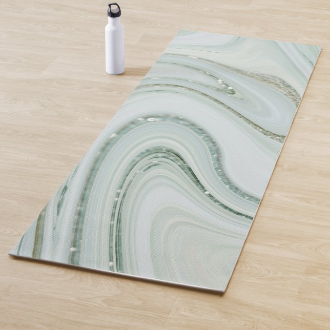 Elegant Marble Swirl Silver Glitter Sparkle Glam Yoga Mat (In Situ)